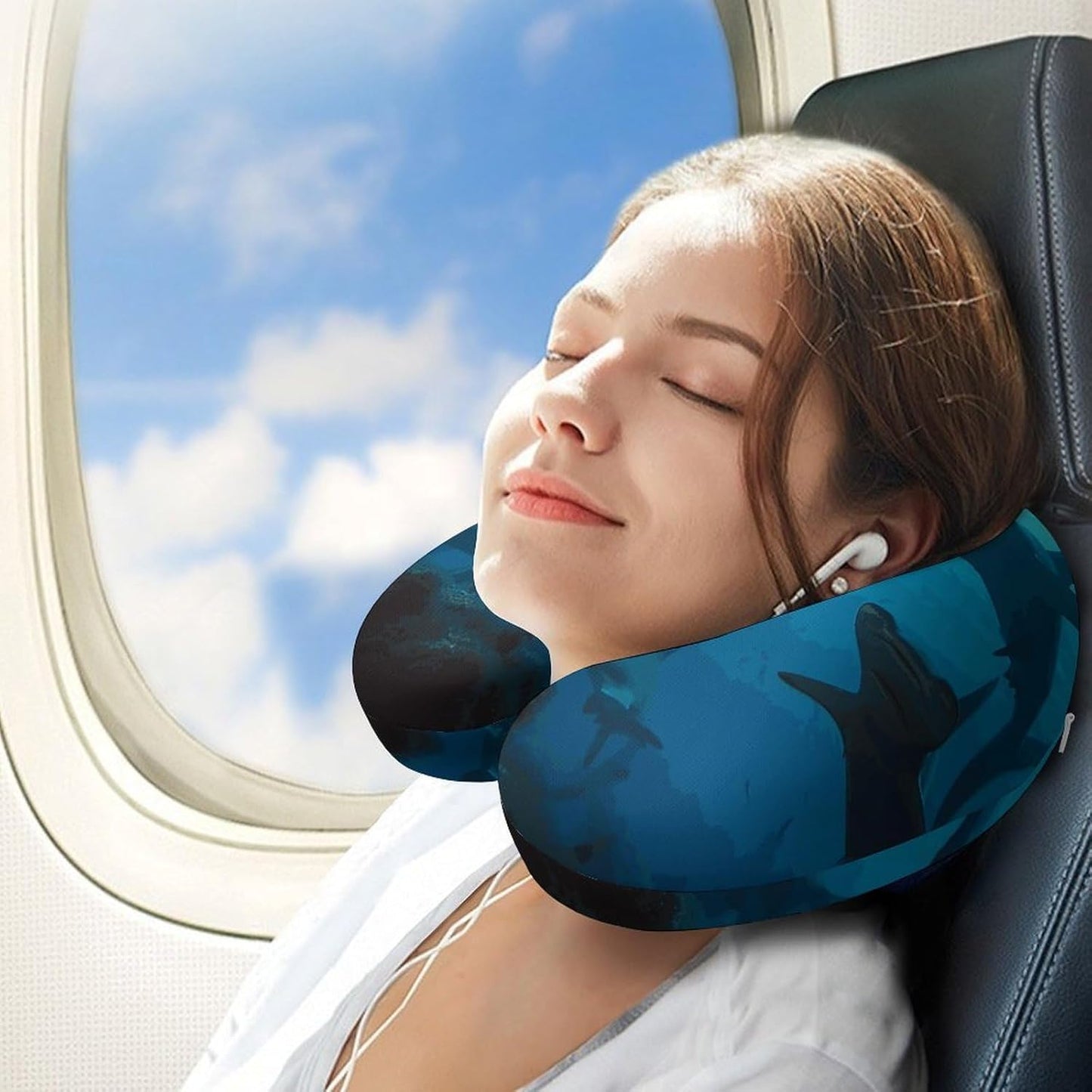 Hammerhead Sharks Neck Pillow Memory Foam U Shaped Pillows Portable Pillows for Shoulder Travel Head Support Pillow with Concealed Zipper for Airplane Car Home Office
