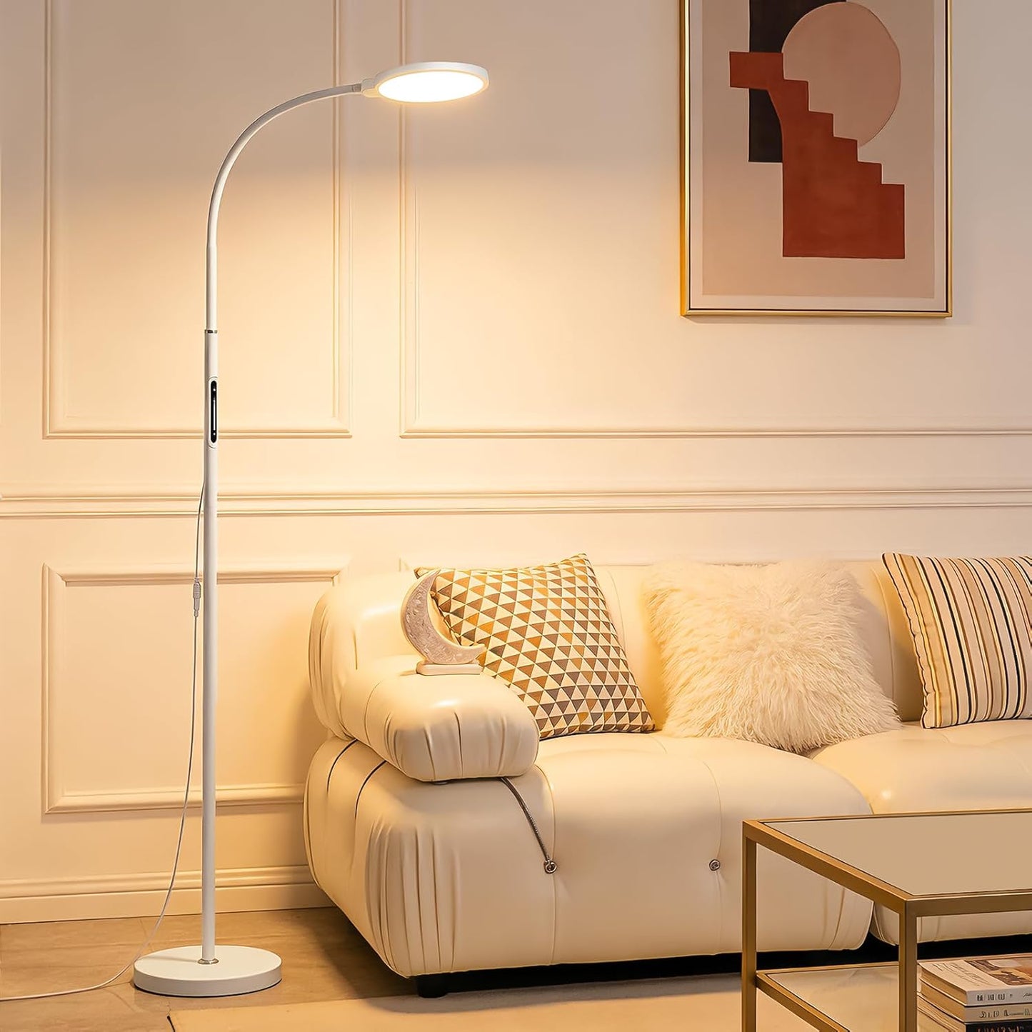 White Bright Floor Lamps with Remote, Touch Control Nursery & Bedroom Lamp, Dimmable Kids Light with Adjustable Color, Gooseneck Standing Lamp for Reading, Living Room, Office, Library, Pharmacy Table