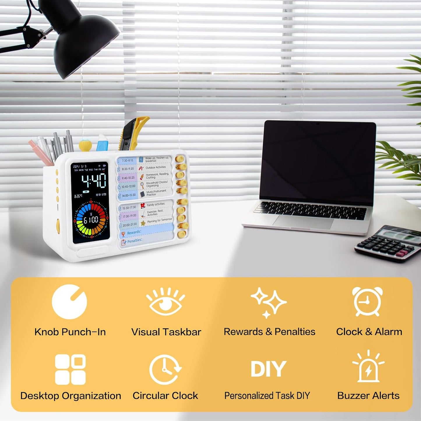 12/24 Hour Switching Task Timer, Timer for Kids, Visual Schedule for Kids with Autism, Visual Schedule for Kids, Time Management Tools, Autism Increase Self-Regulation, with 99-Minute Countdown