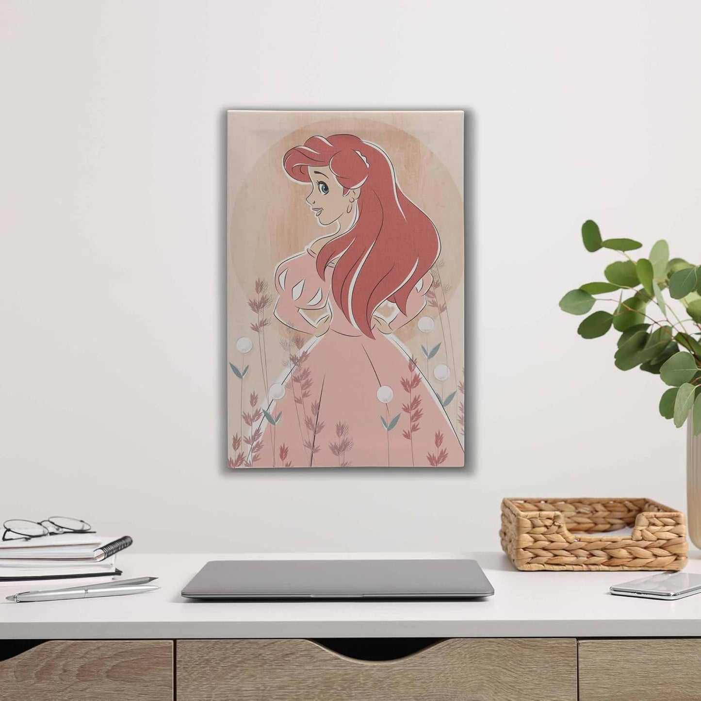 Open Road Brands Disney The Little Mermaid Princess Ariel Gallery Wrapped Canvas Wall Decor - Floral Ariel Wall Art for Home