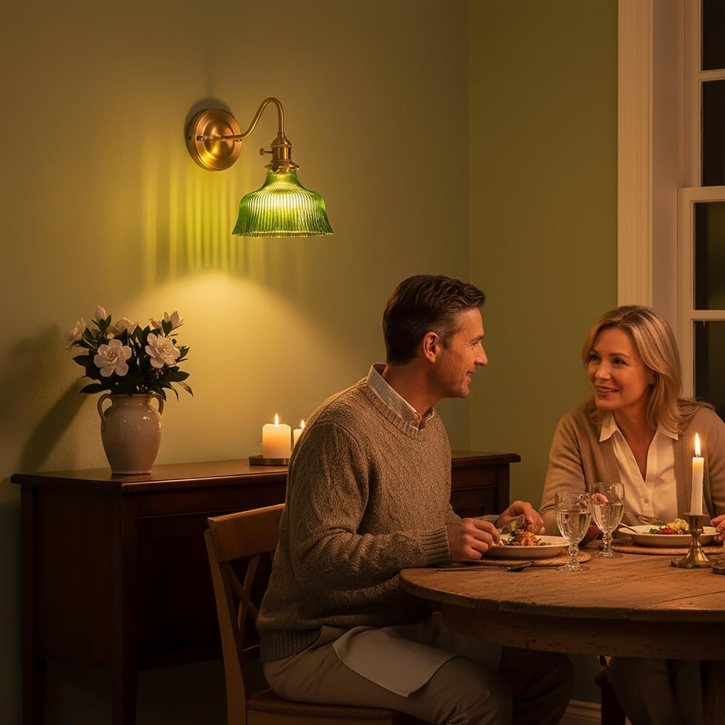Retro Industrial Style Wall Sconce - Iron Base with Brass Socket, Wall Lights Fixtures with Green Glass Shade, Compatible with E26/E27 Bulbs, Hardwired Installation Reading Lamp