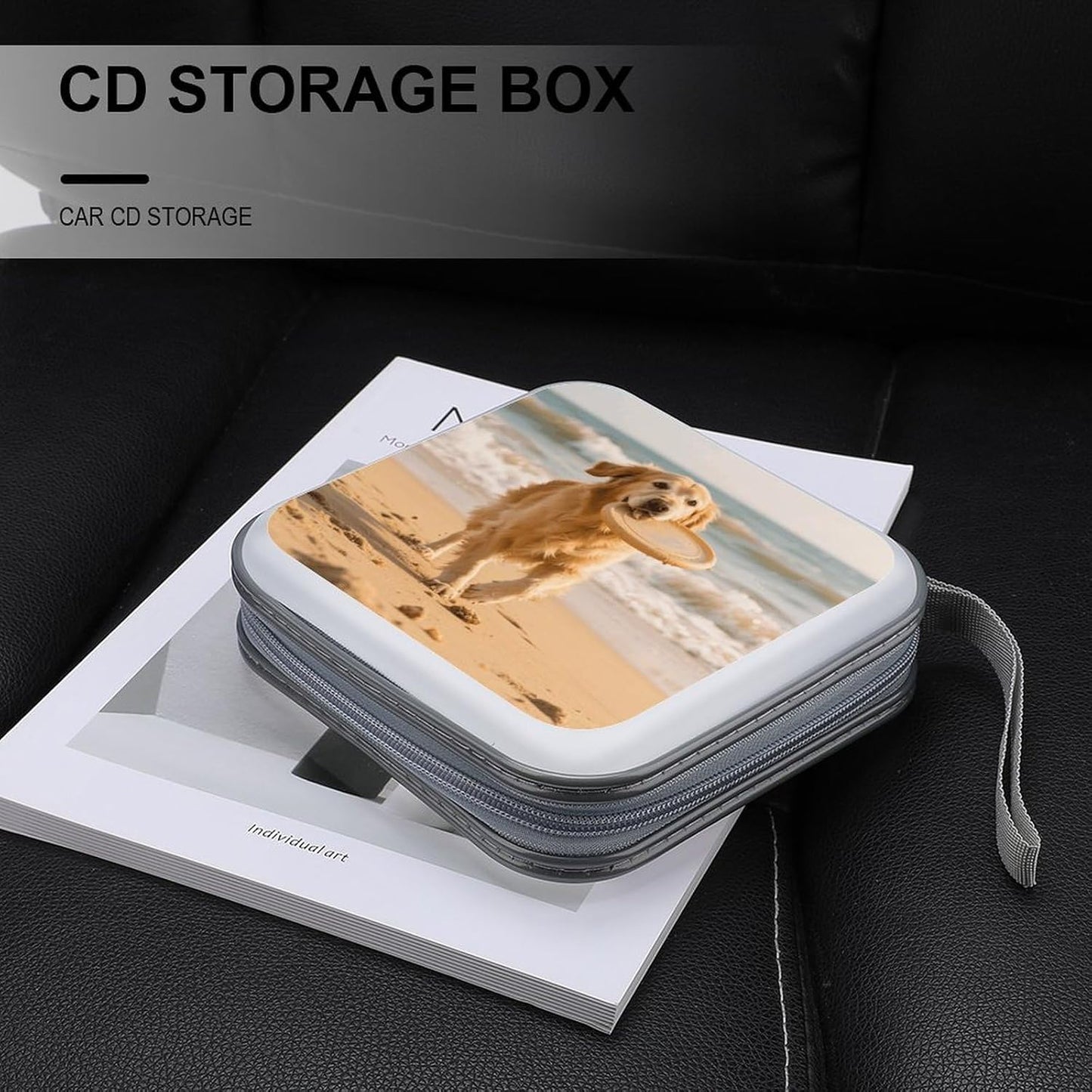 Golden Retriever Dog CD Case Portable Zipper CD Case 40 Capacity Hard Plastic DVD Cases Holder Large Storage Disc Wallet Bag for Car Home Travel DVD Collection Bag