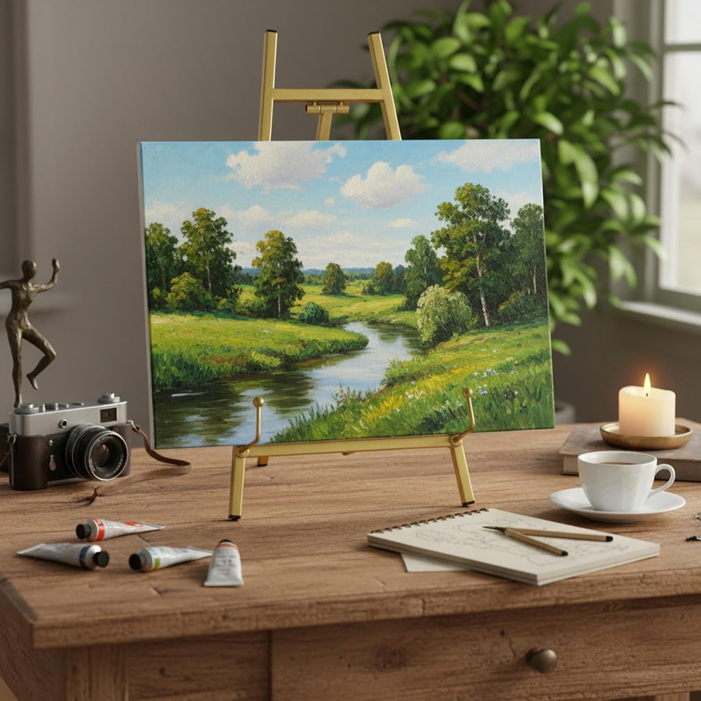 16.5" Gold Metal Easel Stand, Tabletop Tripod Easel Display Holder for Wedding Signs, Pictures, Plates, Art, and Books (1 Pcs)