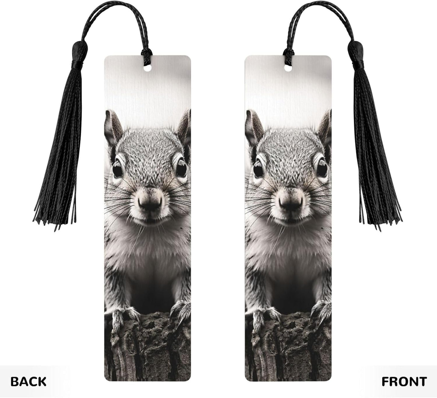Light Gray Squirrel Bookmarks Gifts for Women Men, Wooden Bookmarks for Book Lovers, Vintage Book Marks Ornaments with Tassel, Unique Personalized Reading Page Markers Black