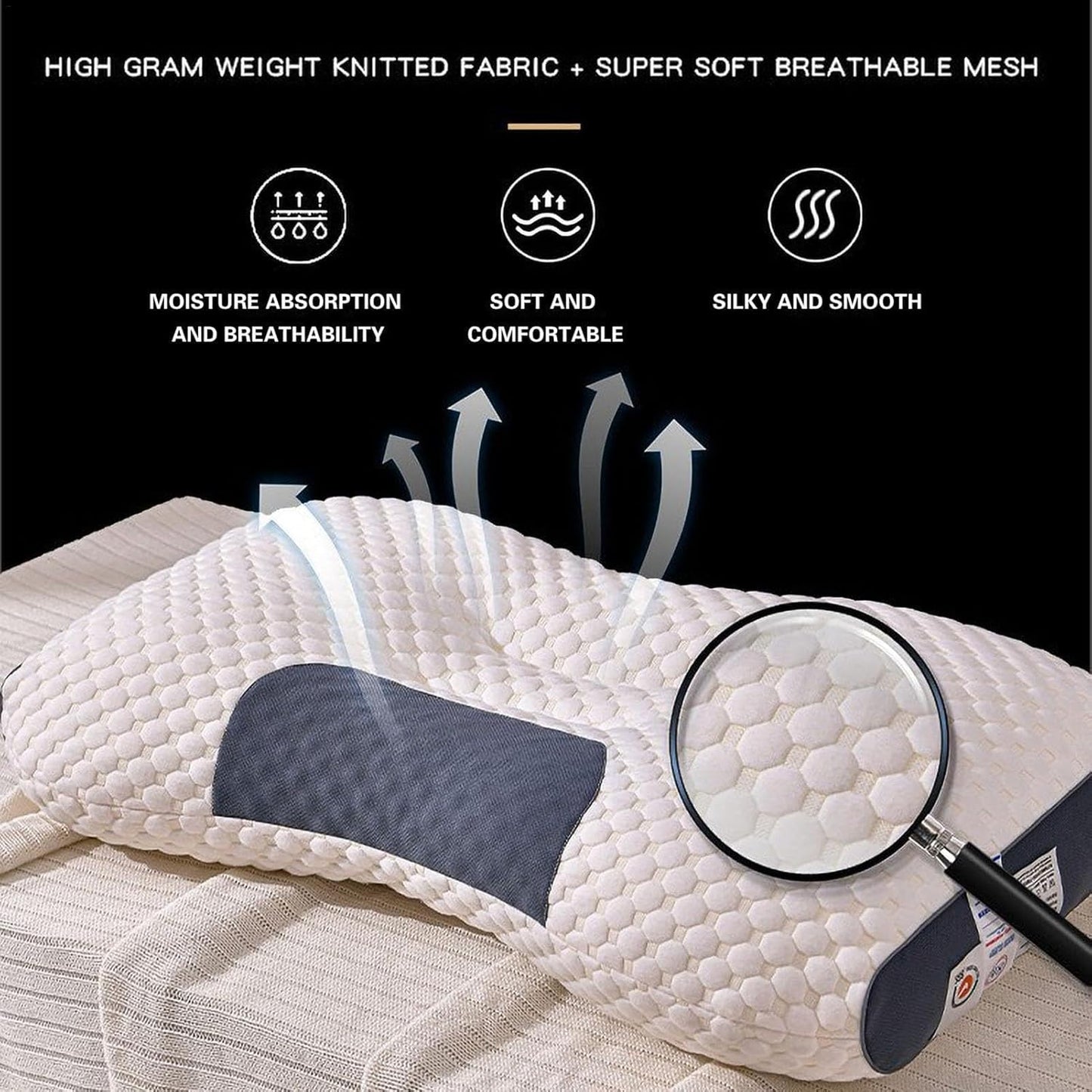 ele ELEOPTION 2pcs/Set Ergonomic Neck Pillow Cervical Support Bed Pillows Sleep Knitted Cotton Good Night Pillow 19 inch x 29 inch