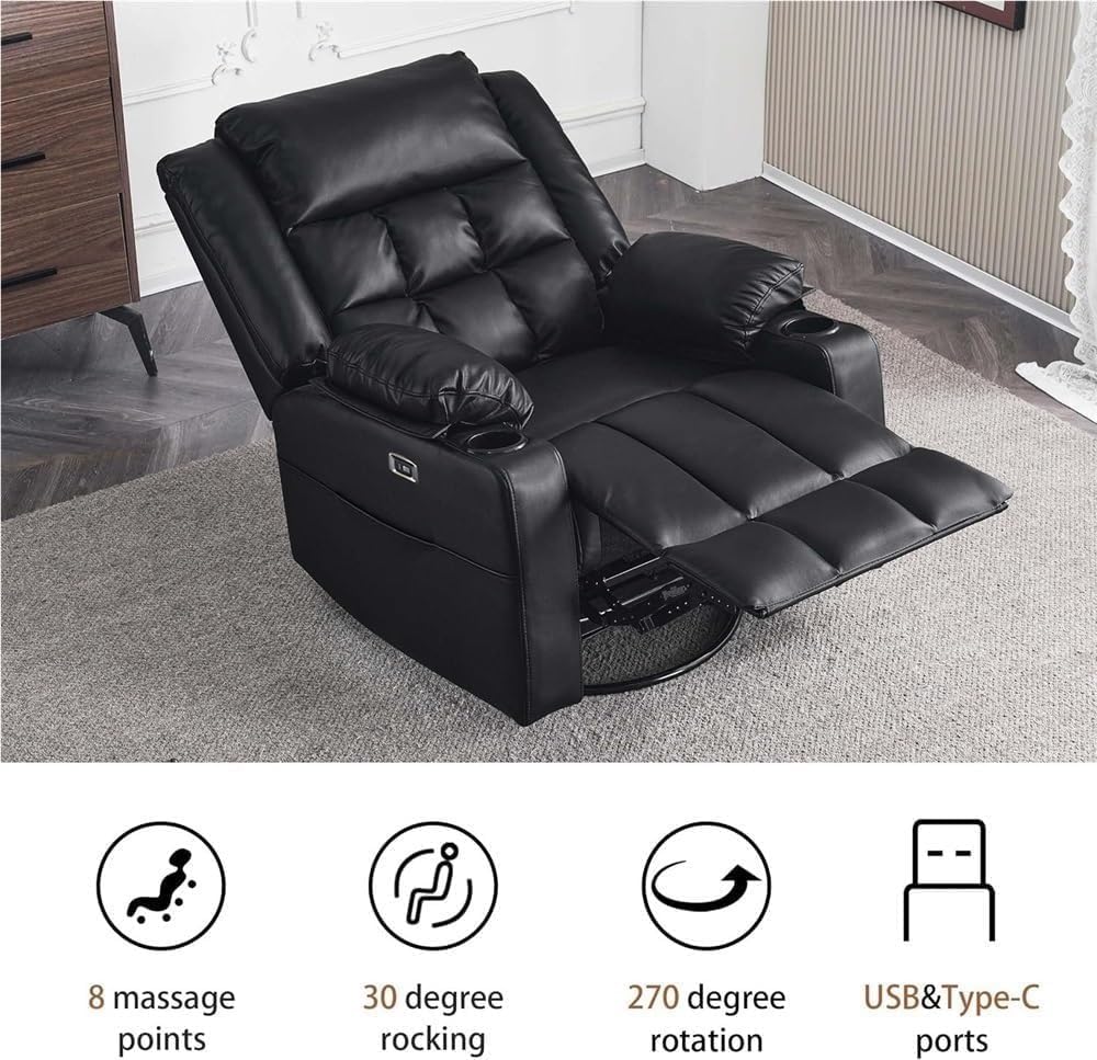 Electric Lift Recliner Chair for Adults Massage with 270 Swivel Rotation Rocking Function Adjustable Recliner Angle Ergonomic Lounge Sofa