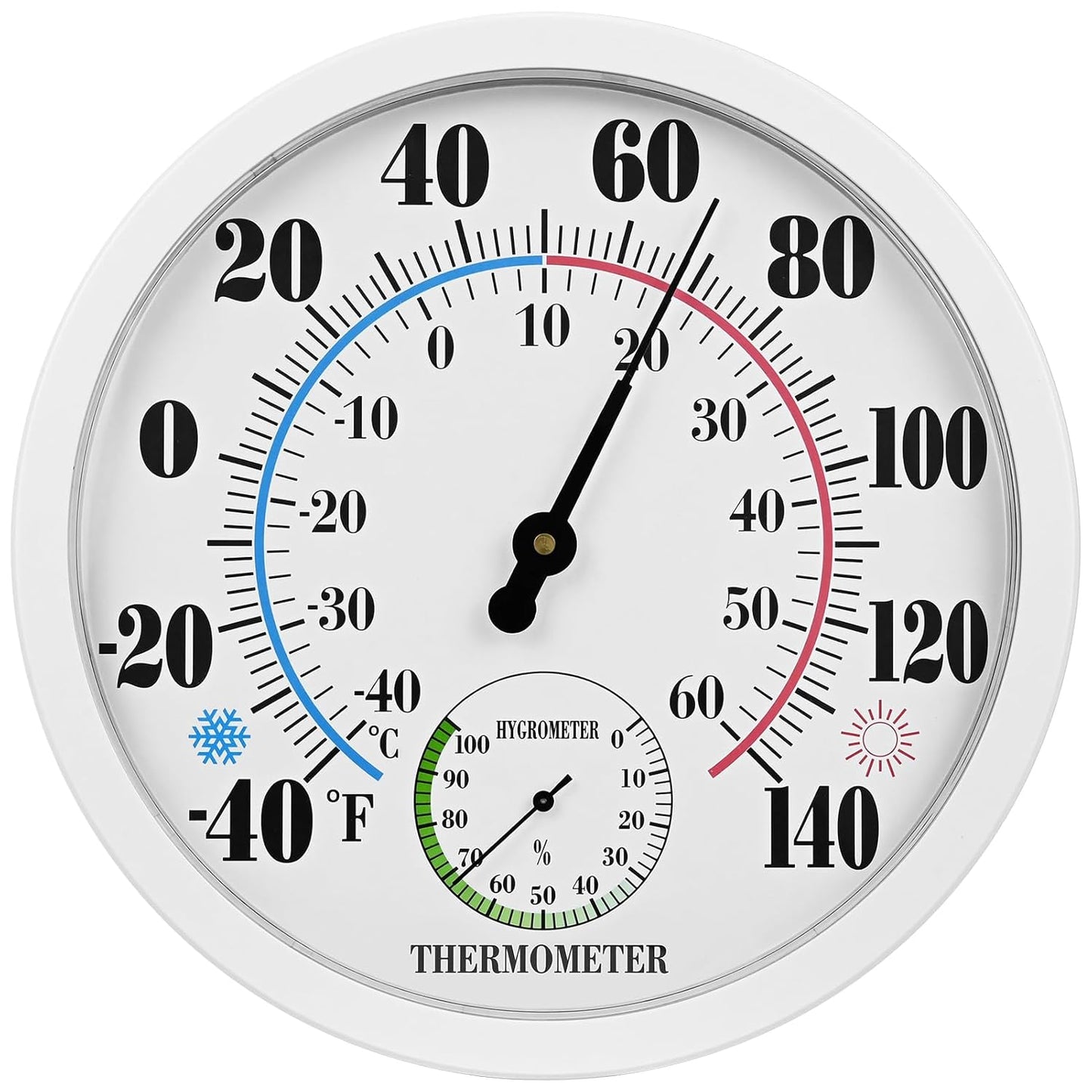 10 Inch Indoor Outdoor Thermometer Hygrometer Combo, Large Dial Analog Temperature Humidity Gauge, Wall Mount Weather Thermometer for Home Patio Greenhouse Garage Room