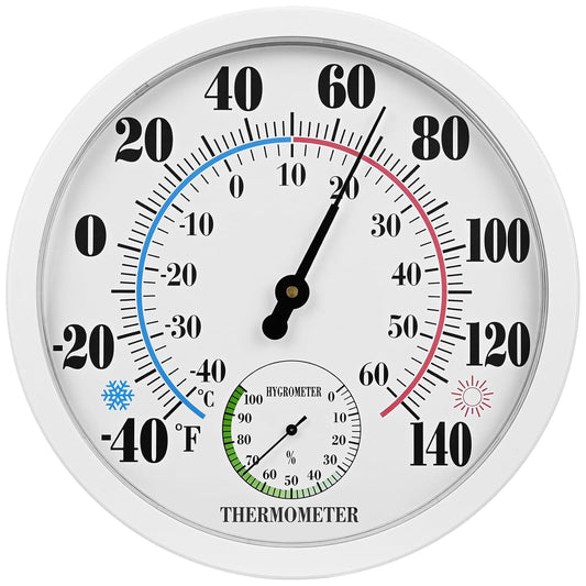 10 Inch Indoor Outdoor Thermometer Hygrometer Combo, Large Dial Analog Temperature Humidity Gauge, Wall Mount Weather Thermometer for Home Patio Greenhouse Garage Room