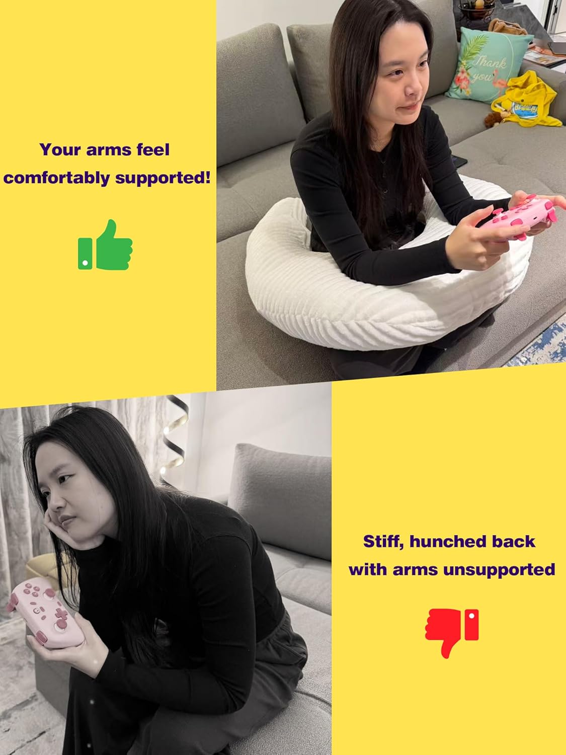 Gaming Crochet Pillow for Lap Support Lap Desk Pillow Setting in Bed or Sofa, U-Shaped Arm Pillows for Adults,Reading Pillow for Gaming, Working, Writing in Bed Couch Floor