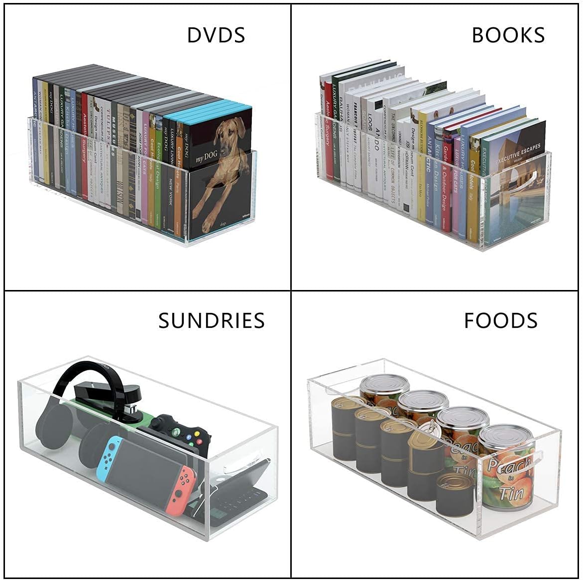 AITEE 2 Pack DVD/CD Storage Box, Acrylic Storage Container for Blu-Rays, Small Books/Booklets, Video Game Cases and Video Game Controllers, Storage Organizer for Countertop/Kitchen/Bathroom/Cabinet