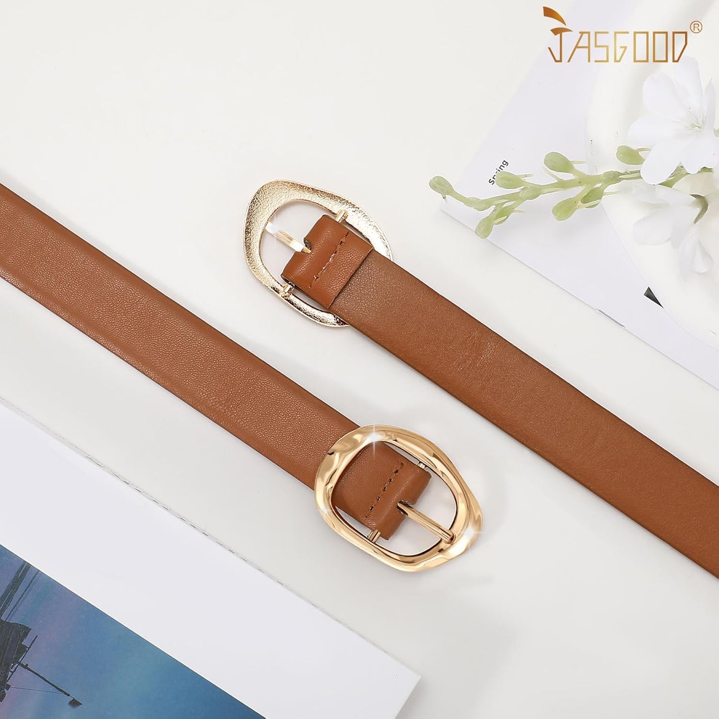 JASGOOD 3 Pack Women Belts for Jeans Pants Ladies Leather Waist Belt Casual Fashion Trend Belt for Women with Gold Buckle