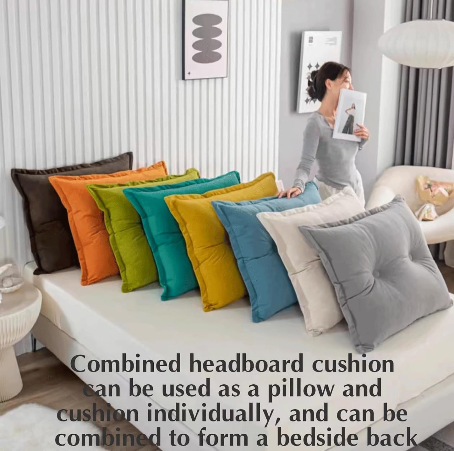 Large Bed Headboard Pillow Wall Pillow Combination Daybed Pillows Reading Backrest Lumbar Pad Removable Cushion(Size:100cm /39.4in(1pc),Color:Yellow)