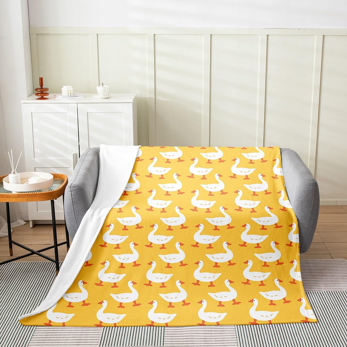 Erosebridal Farmhouse Animal Bed Blanket for Kids Child,White Yellow Goose Throw Blanket Baby 30x40 inch,Cartoon Duck Doodle Fleece Blanket,Rustic Wild Pet Flannel Blanket Living Room Decor