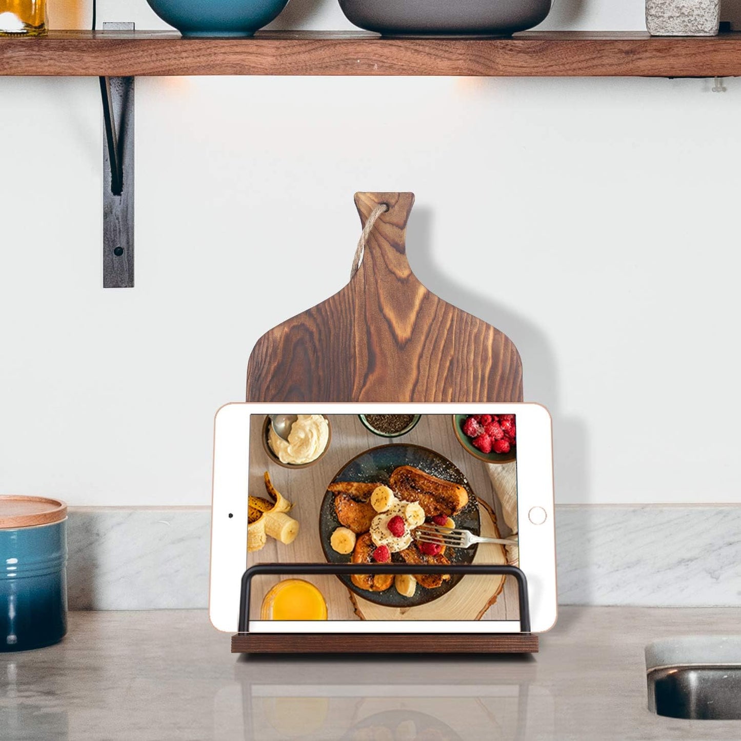 Cookbook Stand for Kitchen Counter Wood Adjustable Recipe Book Holder Stand iPad Rustic Holder Thanksgiving Day Christmas Gift for Mother, Grandma, Women