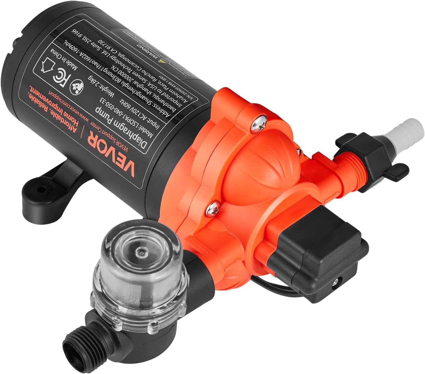 VEVOR Water Pressure Pump, 110V AC 4 GPM, 3-Chamber On Demand Electric Diaphragm Water Transfer Pump, 45 PSI Max Pressure, Automatic Pressure Switch, for Home Kitchen Garden Irrigation Car Washing