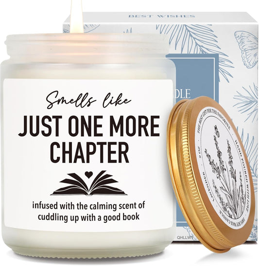 Funny Book Candle Gifts for Book Lovers, Smells Like Just One More Chapter, Books Themed Reading Gift for Women Men Bookworm Librarian, Christmas Reading Day Decor Candles for Readers43