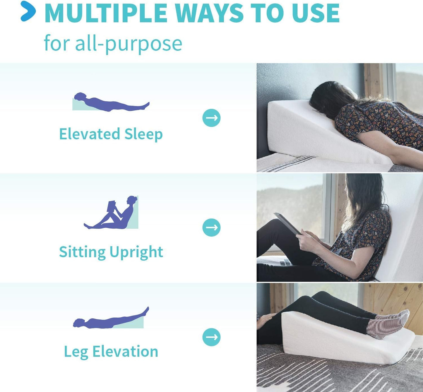 Vivalife Bed Wedge Pillow Gel Memory Foam Top - Cooling Elevated Support Cushion for Lower Back Pain, Acid Reflux, Heartburn, Allergies, Snoring - Ultra Soft Breathable Cover (10 Inch Wedge)