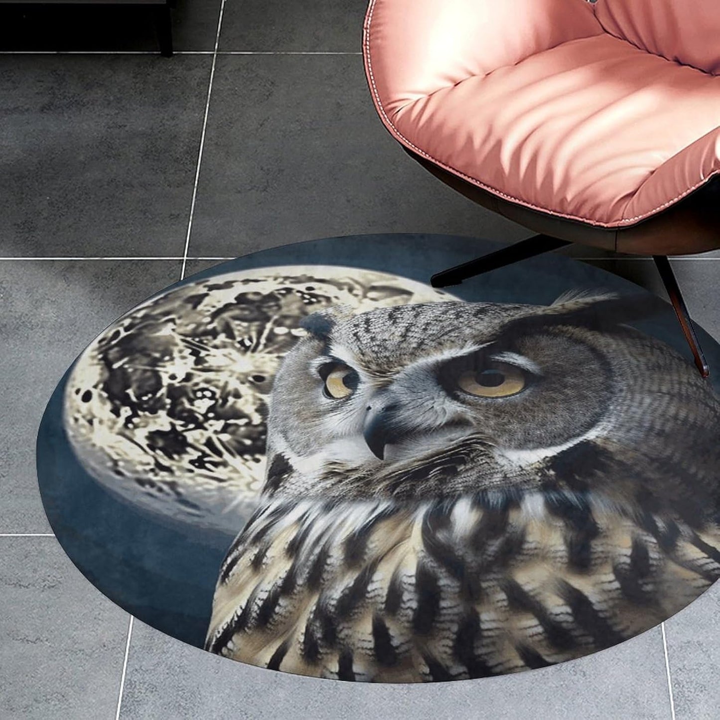 Owl and Moon Circle Rug Retro Luxury Coral Velvet Floor Mat Non Slip Soft Indoor Floor Carpet Comfy Thickened Area Rugs Modern Aesthetic Minimalist Carpets for Home Decor
