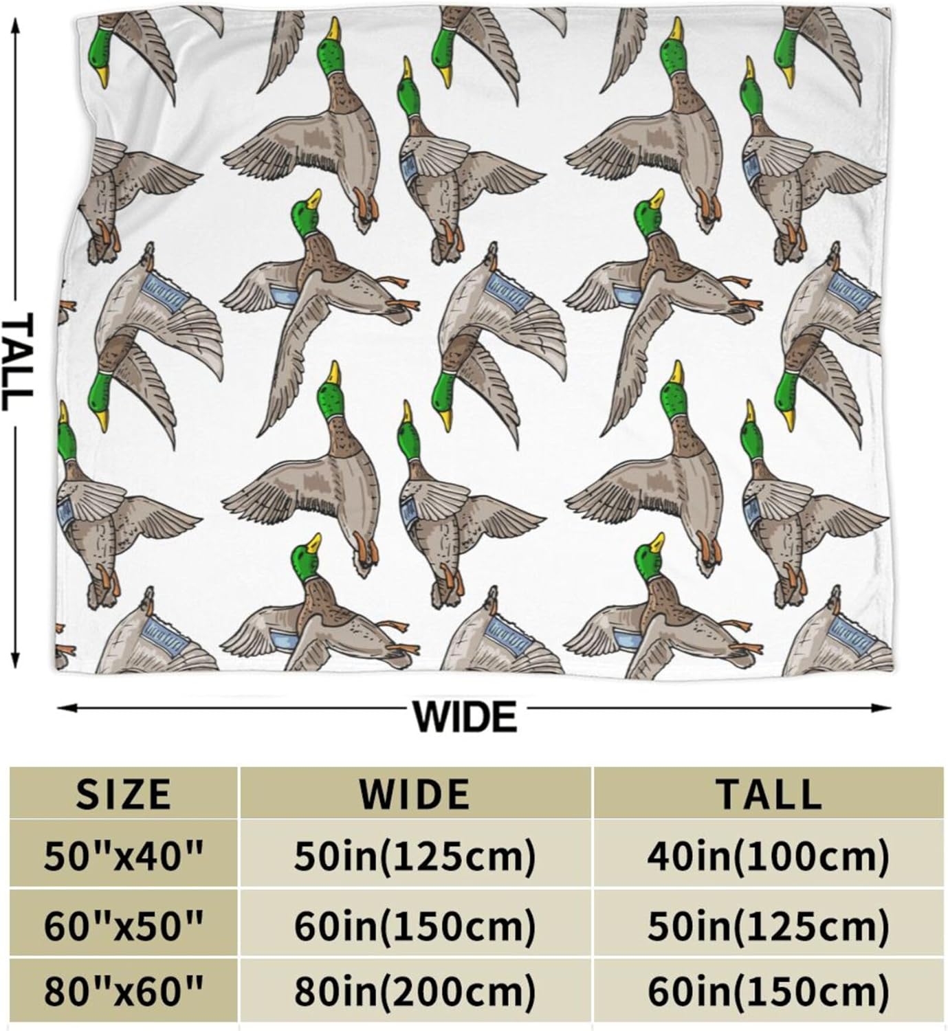 Mallard Duck Blanket Funny Throw Blanket, Soft Cozy Flannel Throw Blanket for Conch Sofa Bed,Super Soft Throw Blankets for All Season Adult Kids Teens Duck Lovers 60x50 in