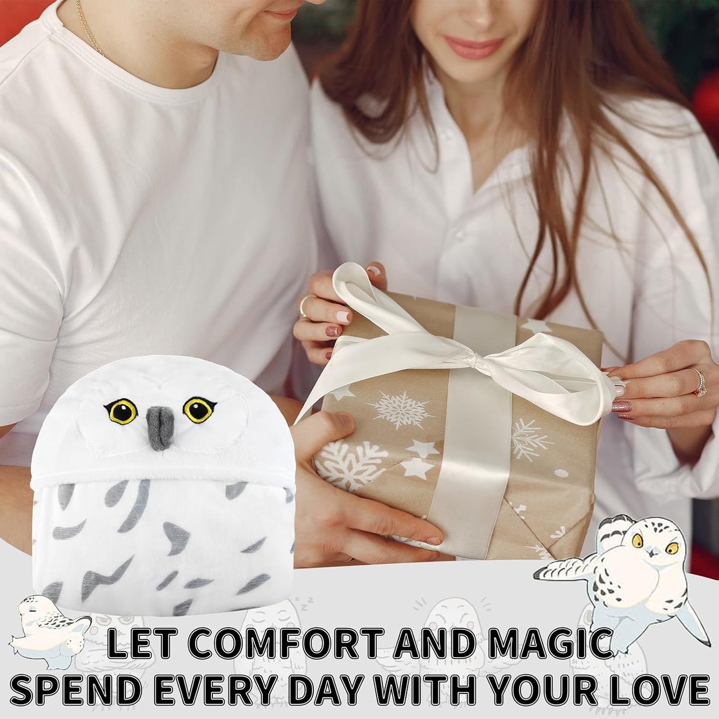Snowy Owl Wearable Hooded Blanket Adult Gift - Cozy Blanket Hoodie Cape Throw for Women Men, Birthday Holiday Presents