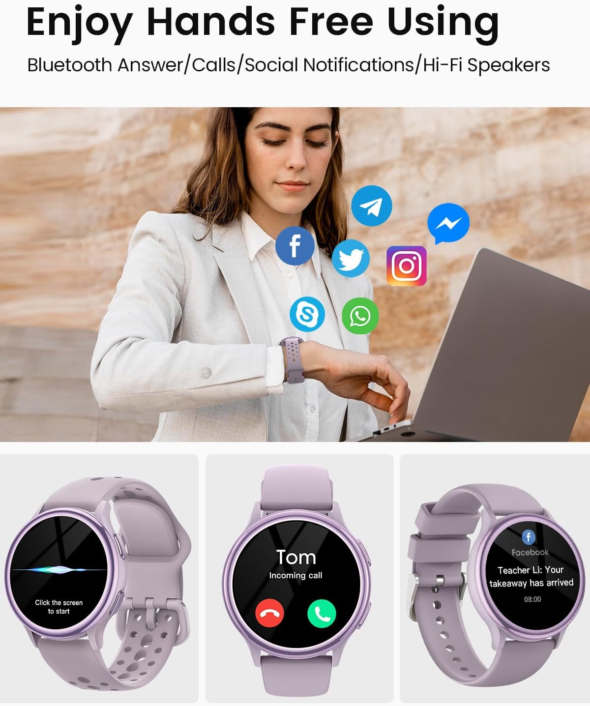Smart Watches for Women for iPhone/Samsung/Android(Answer/Make Calls),1.27'' AMOLED Screen Activity Fitness Trackers with Heart Rate/Sleep/SpO2 Monitor,120+ Sport Modes IP68 Fitness Watch 2Band Purple
