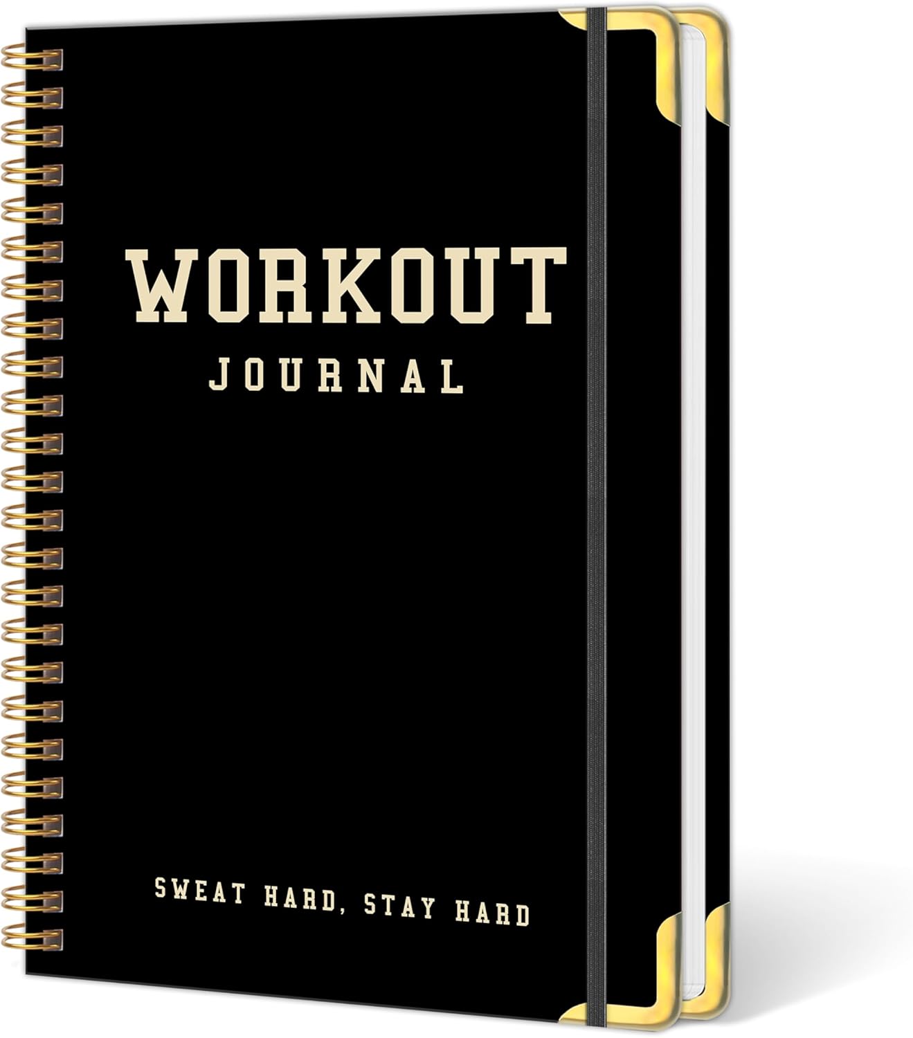 Workout Journal Fitness Tracker Planner for Men & Women, 5.9"×9.4" Workout Log Book for Tracking Gym & Home Workouts, Monitoring Progress - Exquisite Design Hardcover with Metal Corner , A5 Size Black Easy to Carry