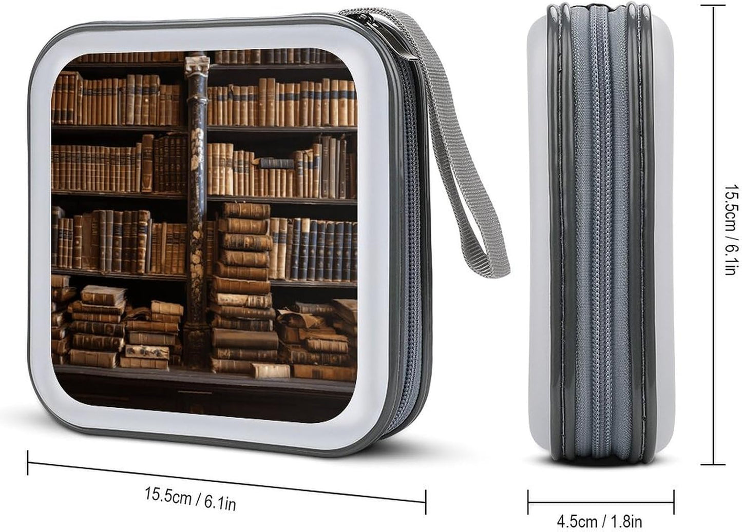 Old Books in Library CD Case Portable Zipper CD Cases Holder Hard Plastic DVD Disc Cases Storage Binder Large Storage Disc Wallet Bag Heavy Duty Booklet Album 40 Capacity