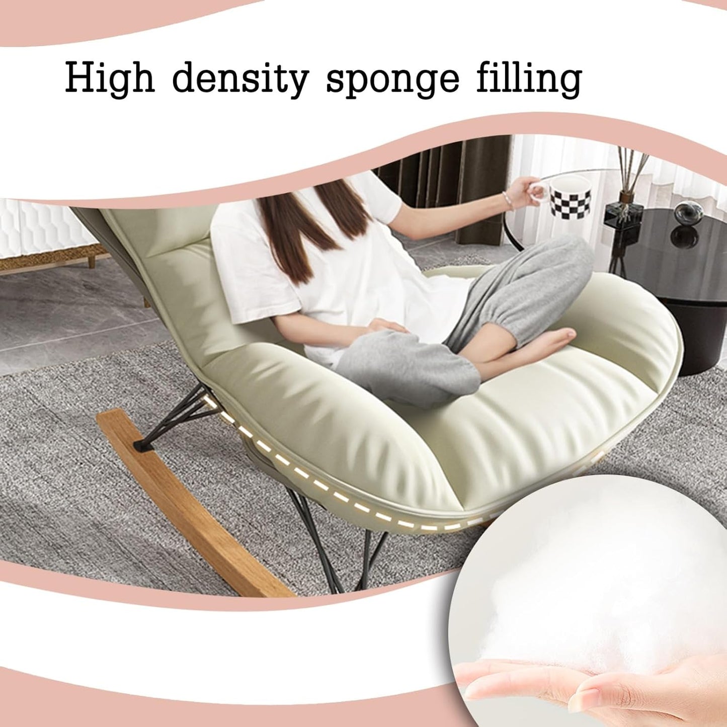 LSLYTQ Rocking Chairs, Rocking Chair for Nursery, Rocking Chairs for Adults, Relaxing Chair, Bedroom Chair, with Soft Lumbar and Wood Legs Recliner Relaxing Chair, for Balcony Living Room Bedroom