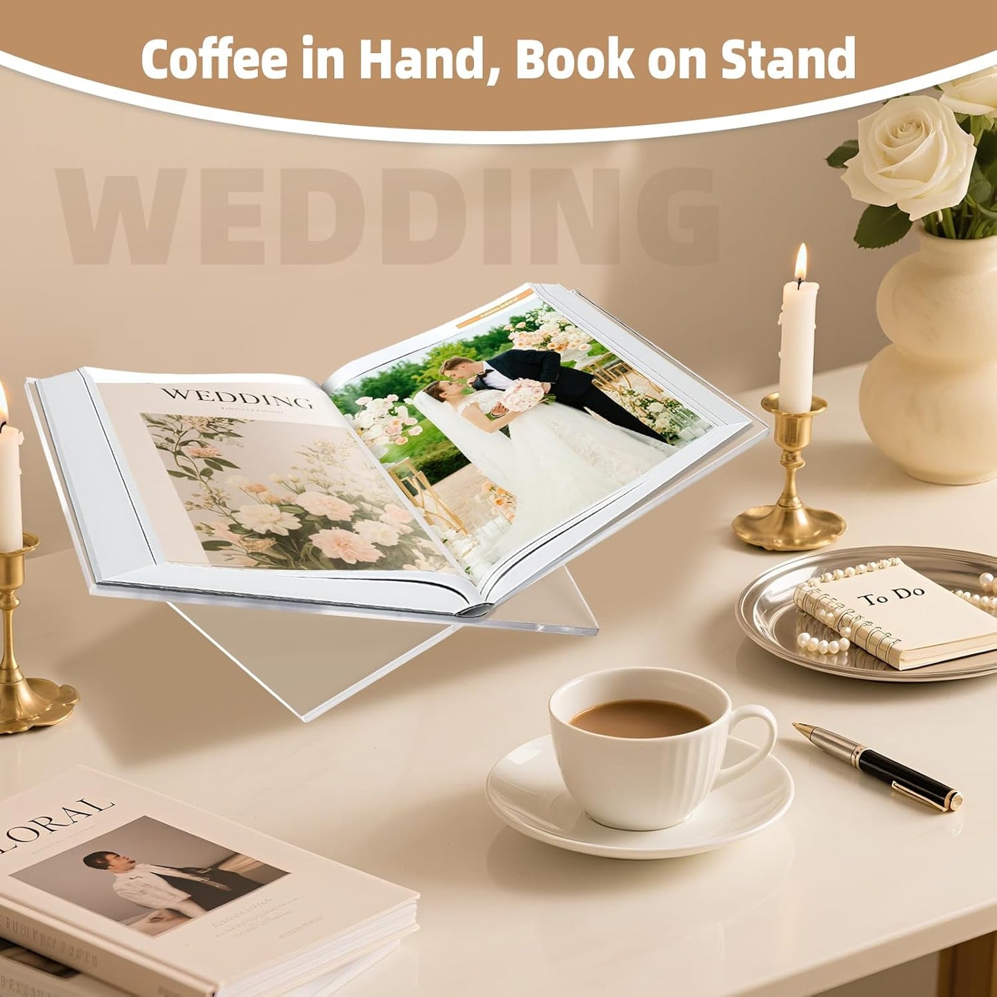Clear Acrylic Book Stand – Large 12.6 x 6.7 x 5 in Book Holder for Cookbooks, Bibles, Art & Coffee Table Display | 2-Piece Cross Frame Design, Sturdy 0.2in Transparent Acrylic