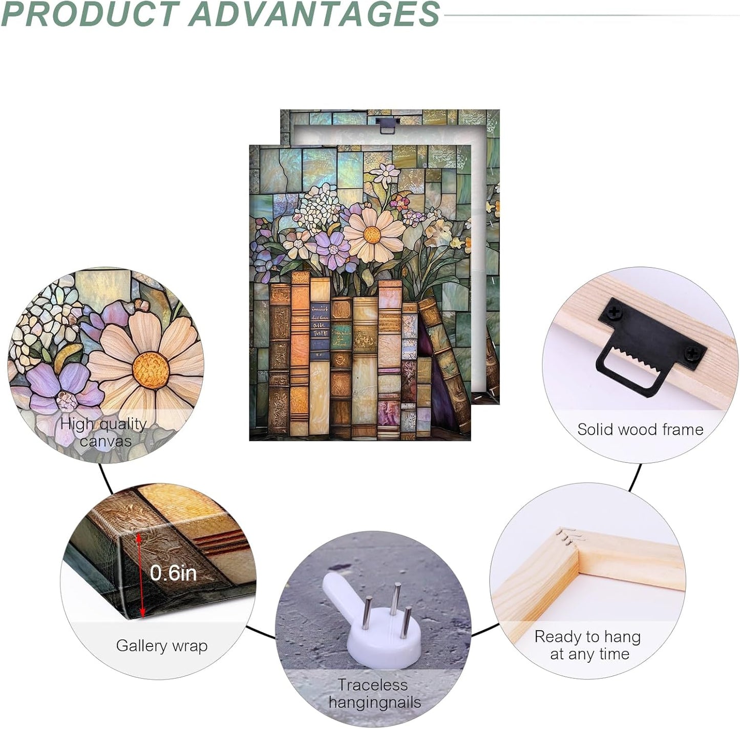HYFBH Floral Book Canvas Wall Art Vintage Botanical Flower Oil Painting Poster Antique Aesthetic Wall Decor for Living Room Bedroom Gallery Office Reading Nook 16x24 Inch Ready to Hung