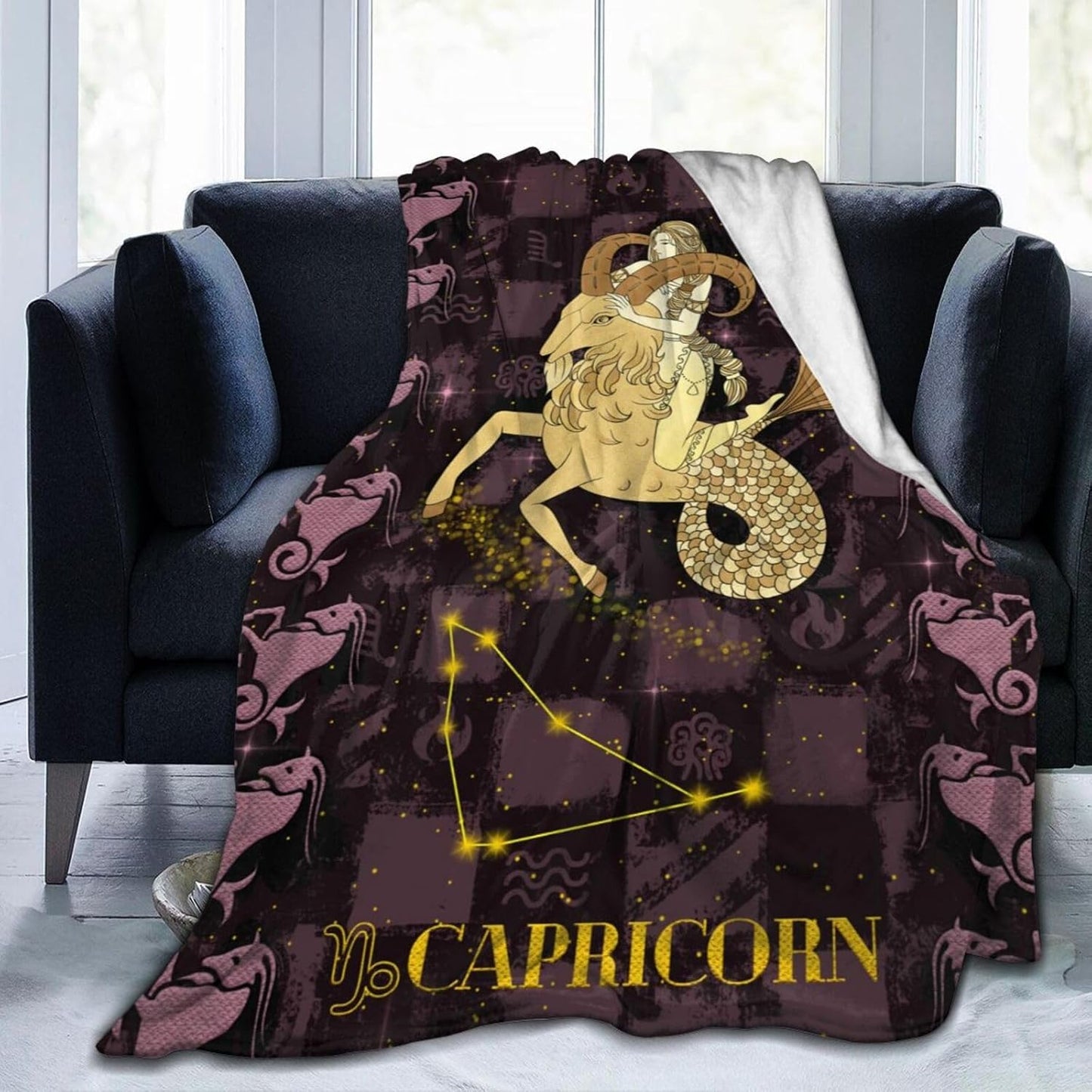 Constellation Capricorn Throw Blanket Flannel Zodiac Sign for Couch Bed Sofa Fuzzy Travelling Car for Women Man (60"x50", Capricorn)