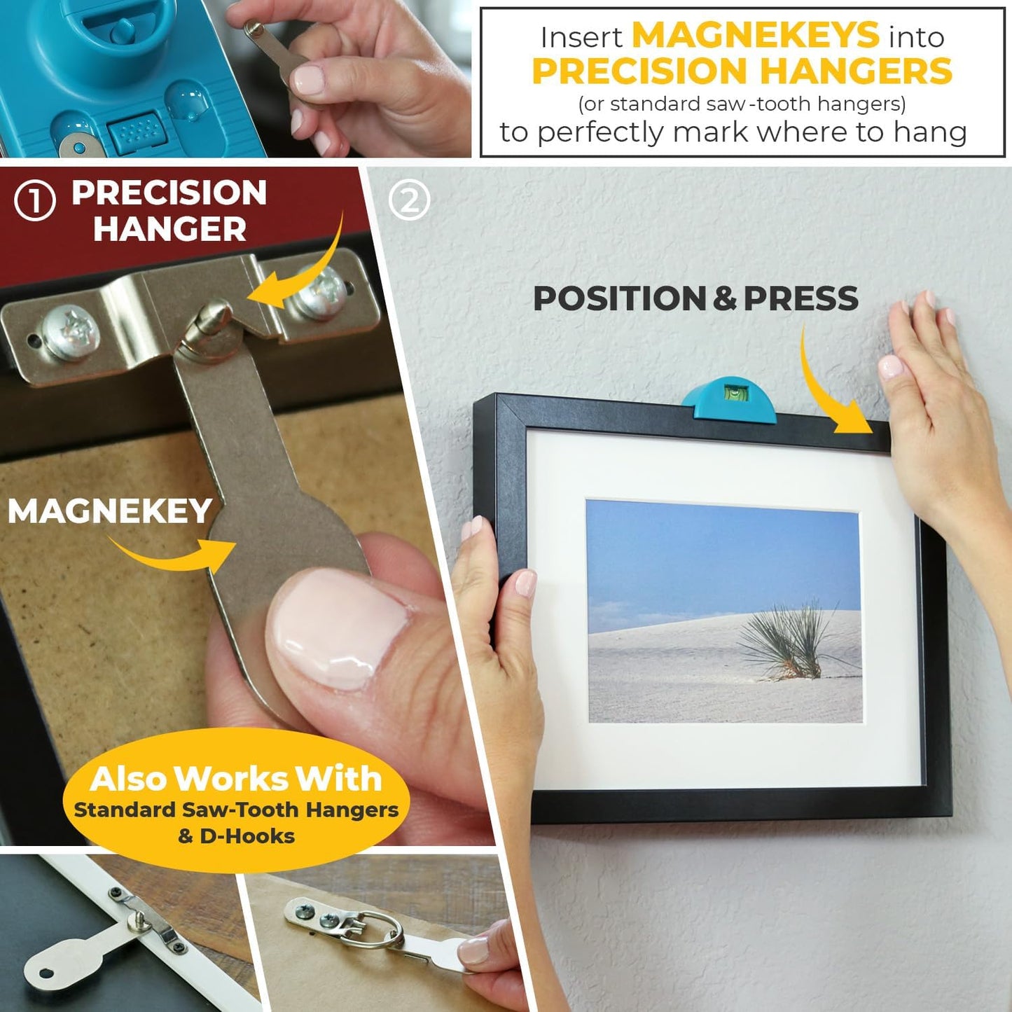 Go Hang It! Pro, All-in-One Picture Hanging Kit - Picture Leveling and Hanging Tool - Hang Sawtooth/Wire Hangers - Wall Hanging Kit and Level Tool - Hardware Case with 85-Piece Hanging Essentials