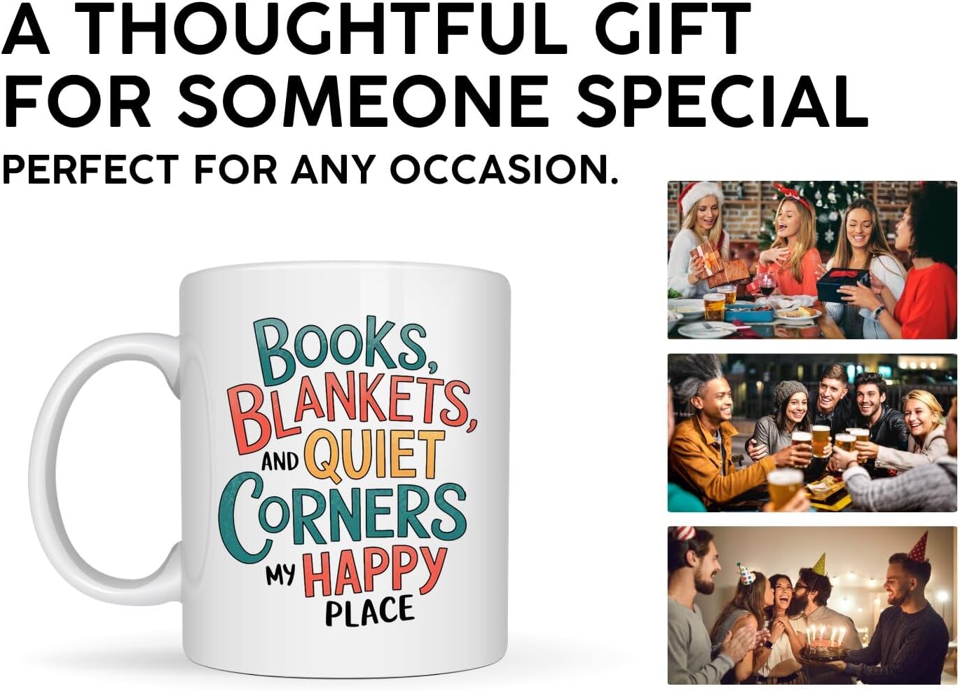 Book Lovers Coffee Mug 11oz White -Blankets Corners - Gift for Book Club Bookworm Bookish Reading Nerdy Avid Readers Women