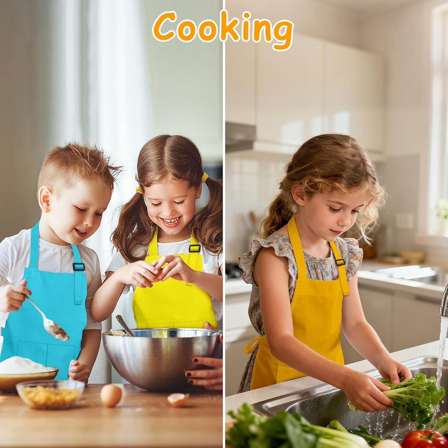 Kids Apron, 8 Pack Kids Aprons for Girls Boys, Children Art Painting Aprons Kitchen Classroom Cooking Baking for Age 6-13 Years