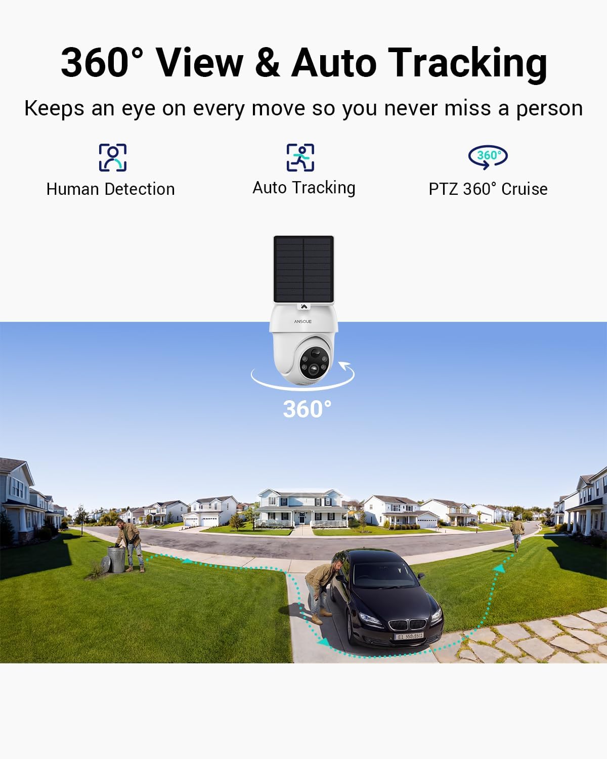 Security Cameras Wireless Outdoor Home System, 4 Camera Kit, No Subscription Fees, Solar Powered, Local Storage, 365-Day Battery Life, 360°PTZ Surveillance, Auto Tracking, 2K Color Night Vision