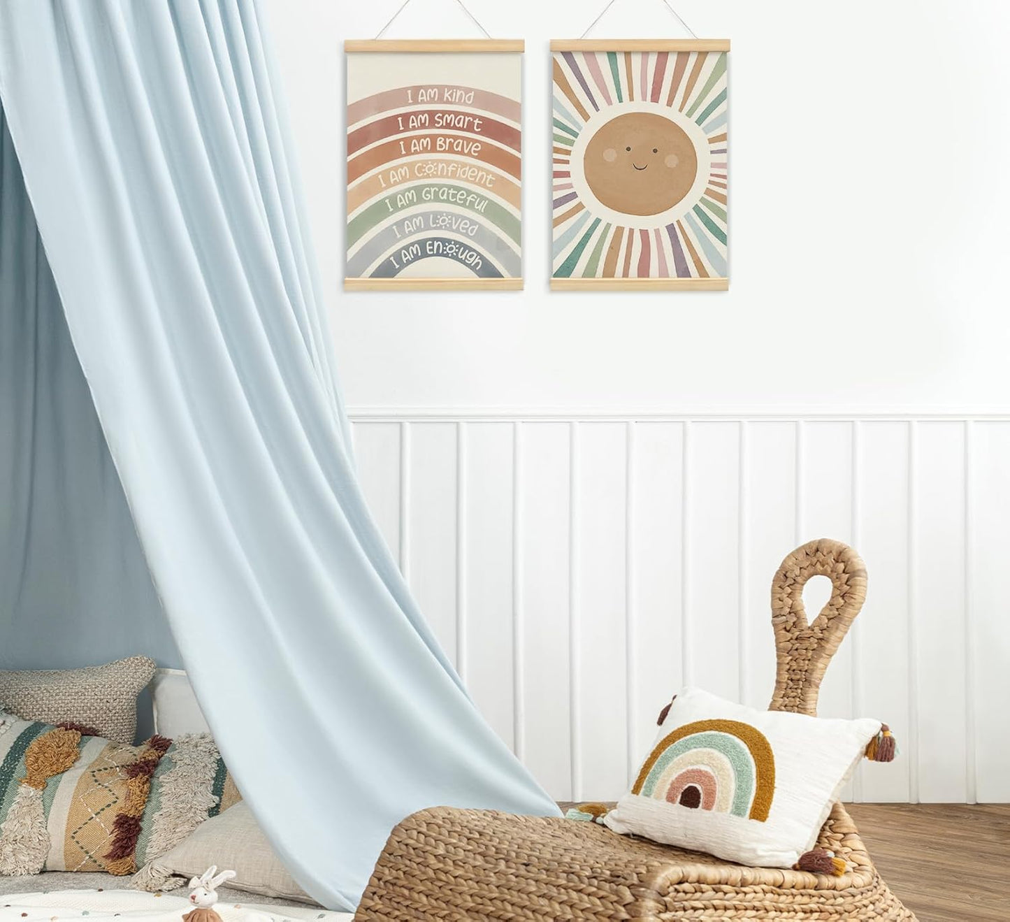 foedor Nursery Kids Room Bedroom Wall Art Decor Boho Cute Positive Affirmations Wall Decor for Toddler Baby Girls Room Classroom Calming Corner Playroom Bathroom Wooden Poster Frames 12x16 Rainbow
