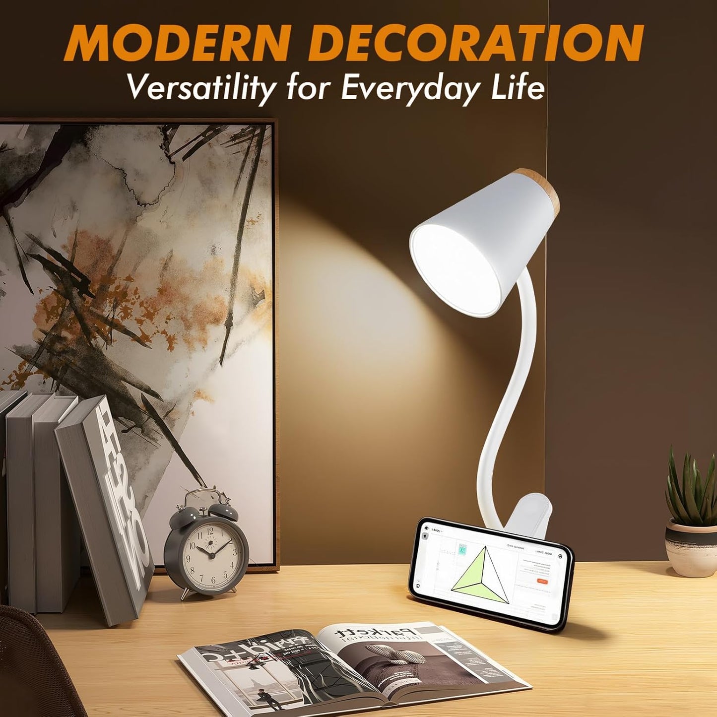 Clip on Desk Lamp for Home Office - Small LED Touch Dimmable Book Lights for Reading at Night - Adjustable Flexible Gooseneck Clamp Light Table Lamp for Bedside Bedroom Bed Headboard White