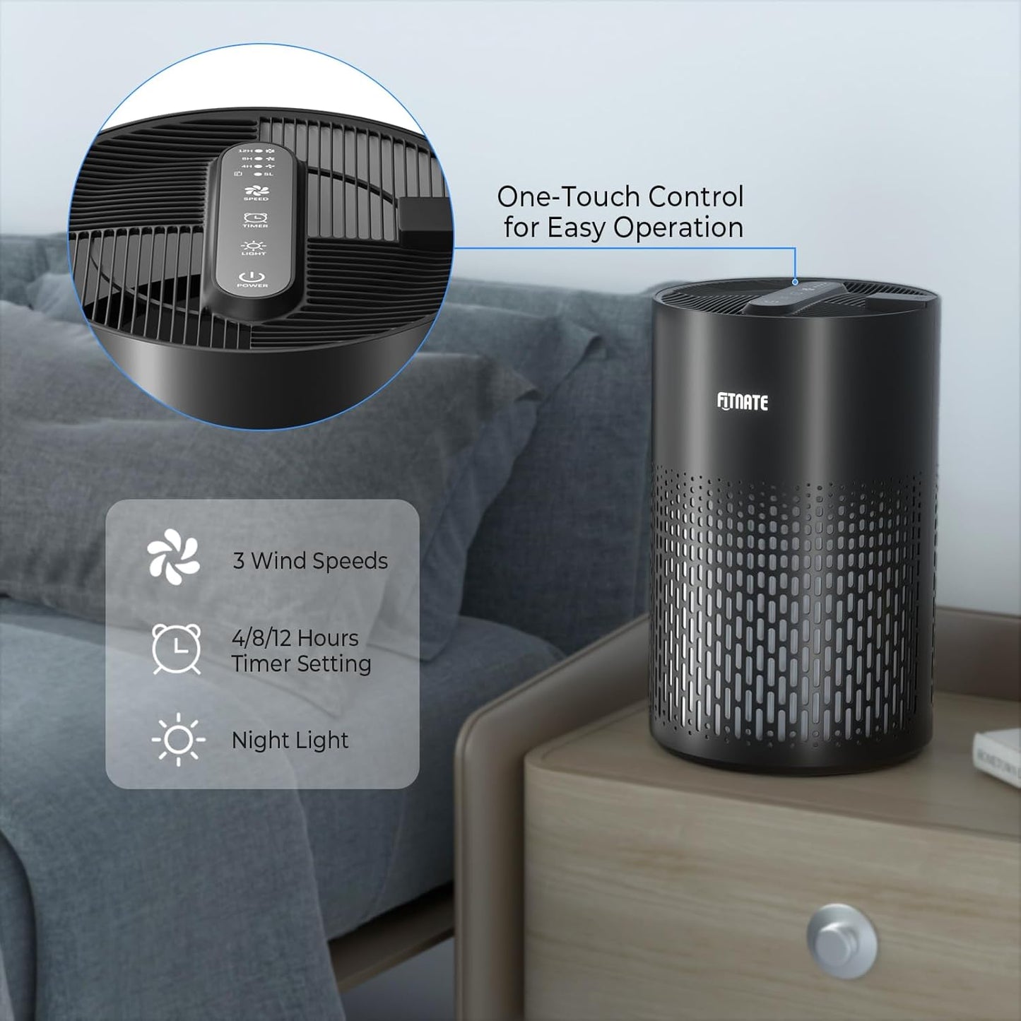 FITNATE Air Purifiers for Home Large Room Up to 1076 Ft² with Aromatherapy, H13 True HEPA Air Purifier for Pets, Quiet Air Cleaner for Dust Pollen Pet Dander Odor, with Night Light,Timer, Black
