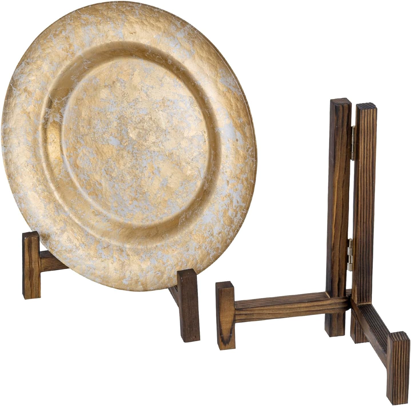 MyGift Set of 2 Plate Stands for Display, 11 Inch Plate Rack, Wooden Picture Frame Holder for Picture Card Cookbook Vinyl Record, Decorative Tabletop Dispaly Easels