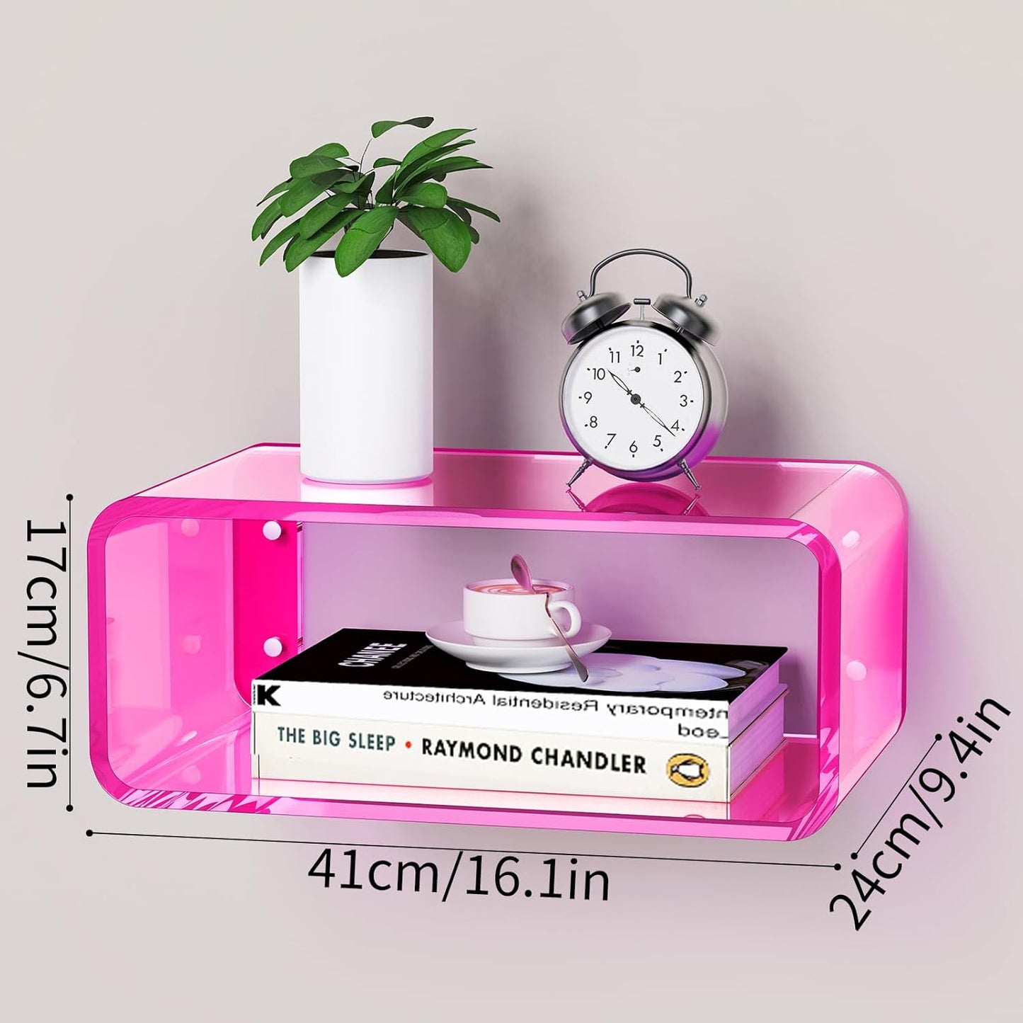 Acrylic Floating Nightstand, Bedside Table, Nightstand Shelf Wall Mounted Bedside Shelf (Pink, Small)