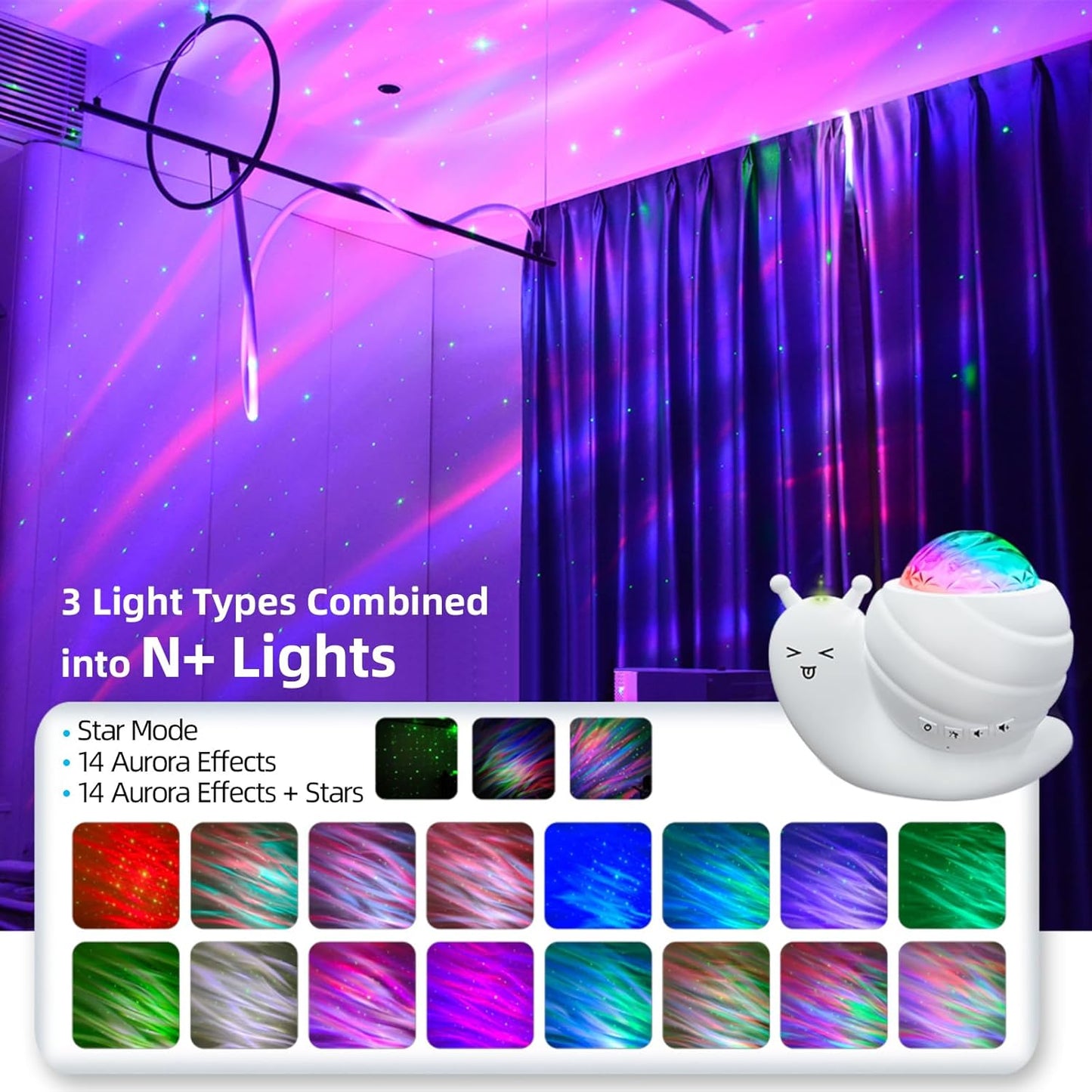 Mycket Star Projector, Galaxy Projector Light, LED Night Light Lamp, Night Light Projector with Remote 360°Rotating Sleep Soothing Colors Changing Music Bluetooth Speaker Timer Fuction for Bedroom