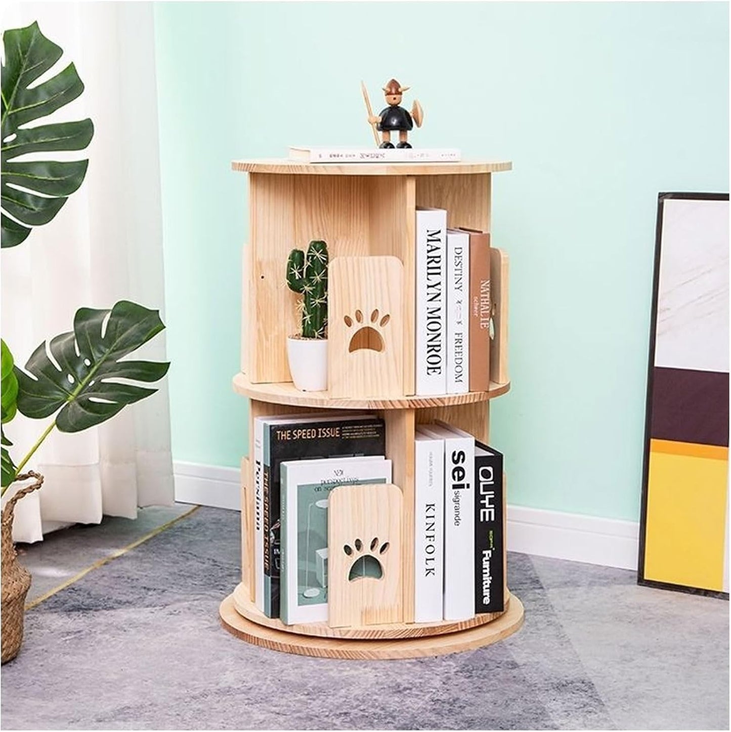 Rotating Bookshelf Tower - Spinning Bookcase Display Rack with Open Shelves for Living Room, Study, Office - Space-Saving Storage Solution for Books and Decor