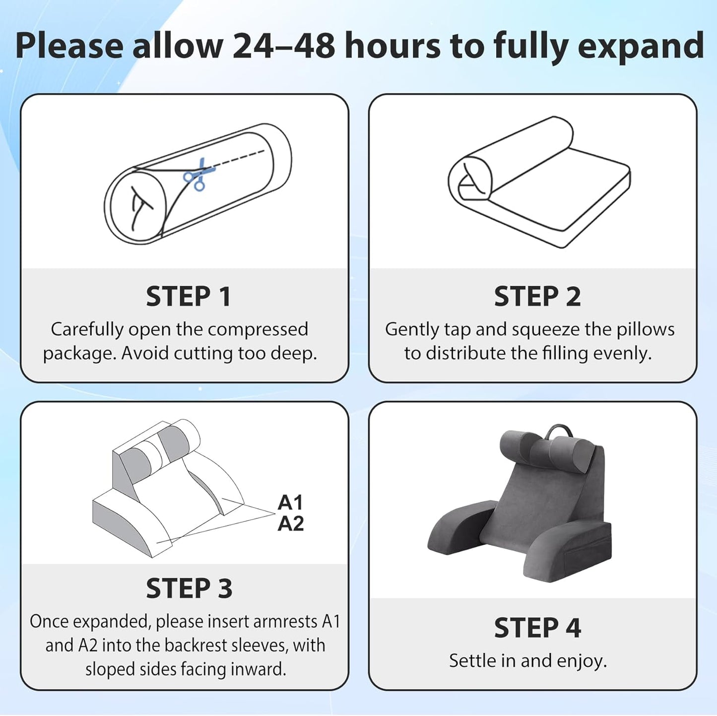 Reading Pillow for Sitting in Bed Adult, Back Pillow for Bed Sitting up, Backrest Pillow with Arms, Back Support Pillows for Gaming Lounging Watching TV, Large 21" Grey