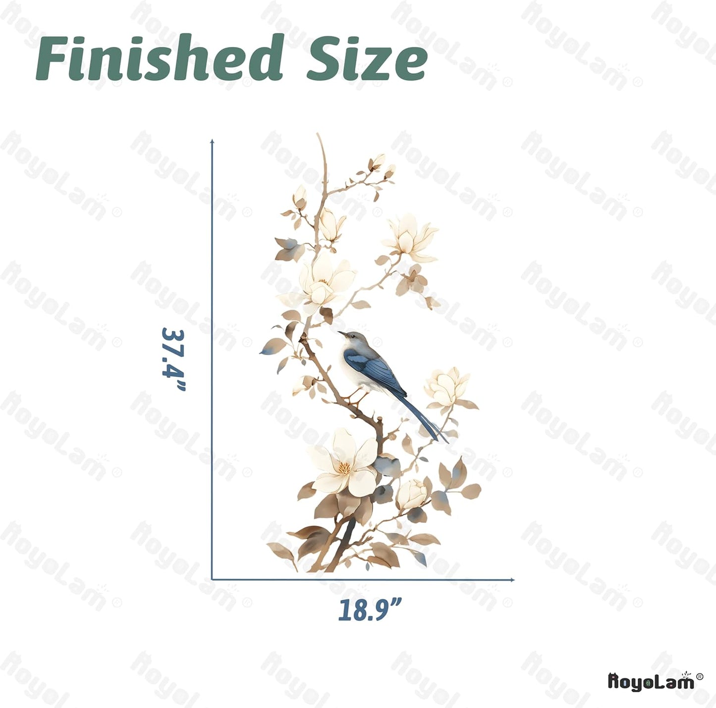 Chinese Flowering Tree Branches Bird Wall Stickers for Living Room Plants Wall Decal Peel and Stick Wall Art Home Decor Decoration for Bedroom Bathroom Classroom Library
