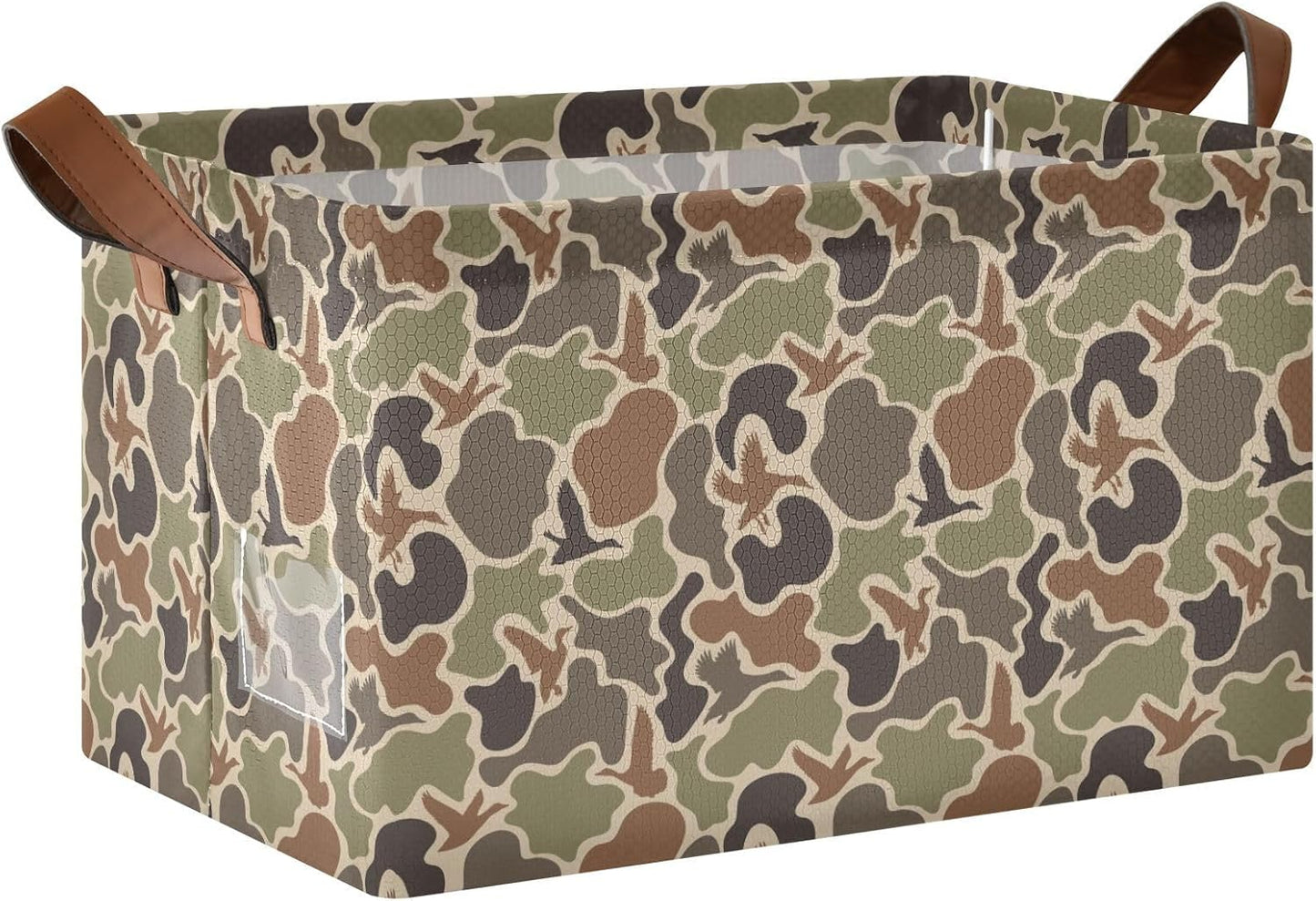 Duck Hunter Camouflage Storage Bins Hunting Camo Collapsible Storage Basket Box with Handles Organizer for Clothes Shelves Closet Cabinet Home Office, 1PC