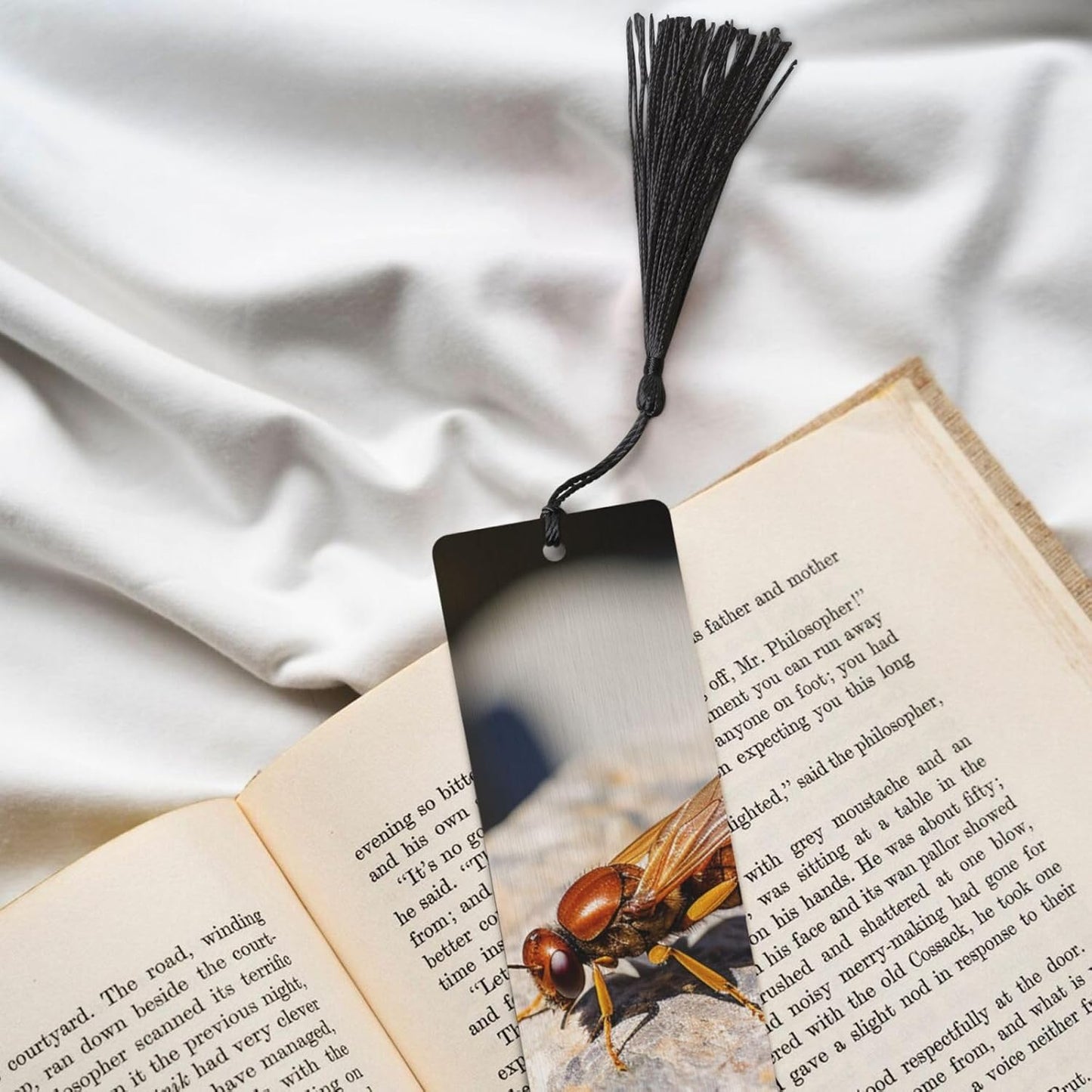 Rock Fly Bookmarks Gifts for Women Men, Wooden Bookmarks for Book Lovers, Vintage Book Marks Ornaments with Tassel, Unique Personalized Reading Page Markers Black