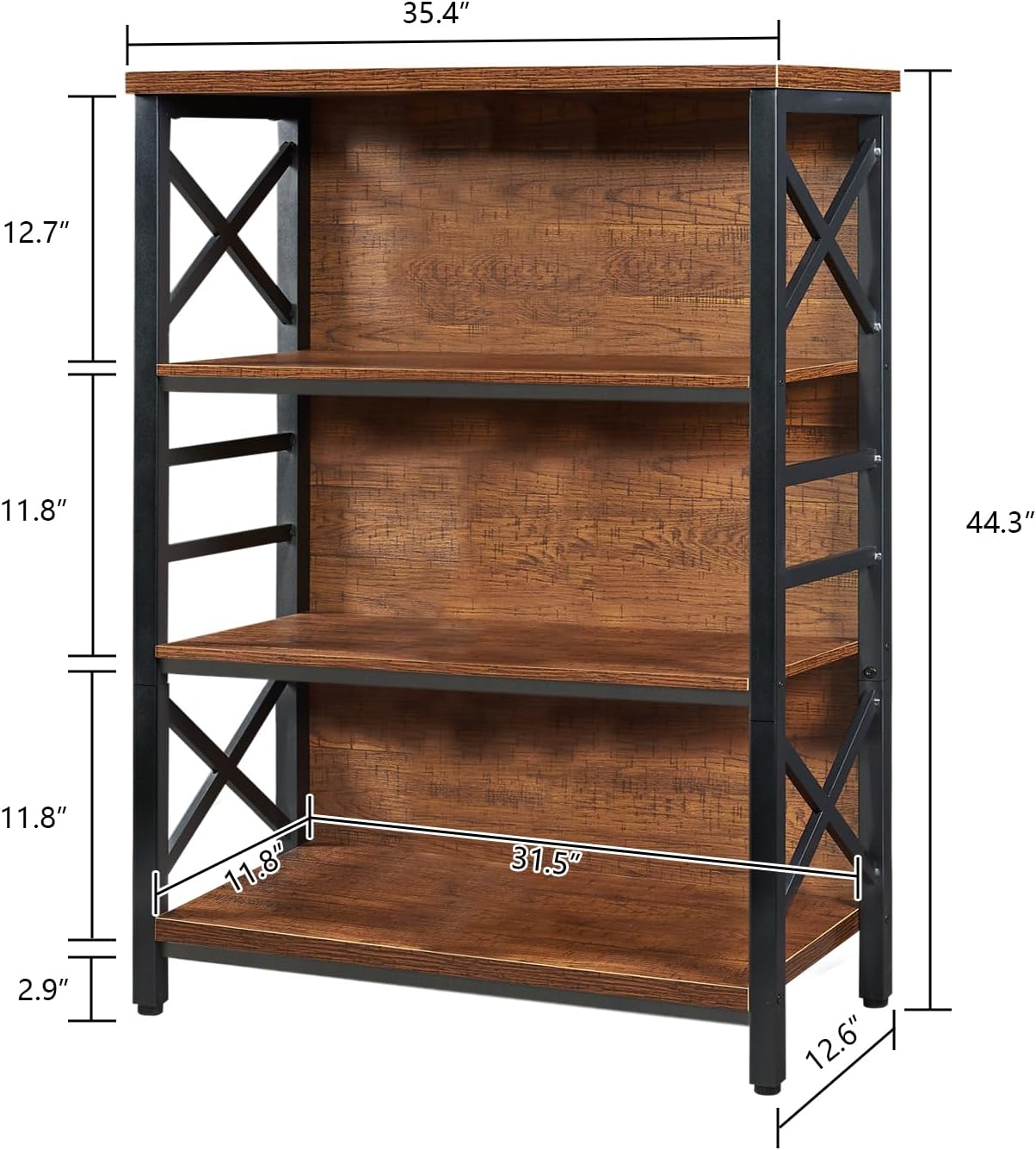 HOMBAZAAR 4-Tier Small Bookshelf, 35.4 Inch Short Book Shelf with Sturdy Metal Frame & Wood Shelves, Rustic Brown Industrial Bookcase for Living Room, Bedroom, Office