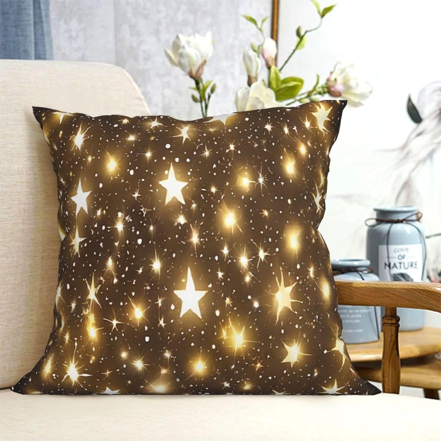 All-Season Square Pillow Covers 18"X18", Gold Bling, Decorative Throw Pillow Covers for Sofa Bed Couch, Hidden Zipper Cushion Cover, Square Lumbar & Accent Pillowcases for Home Decor