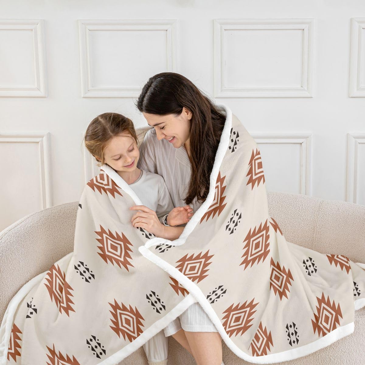 Feelyou Southwestern Sherpa Throw Blanket for Couch Aztec Geometric Stripes Super Soft Cozy Fleece Boho Blanket for Winter, Plush Throw Baby 30"x40" All Season