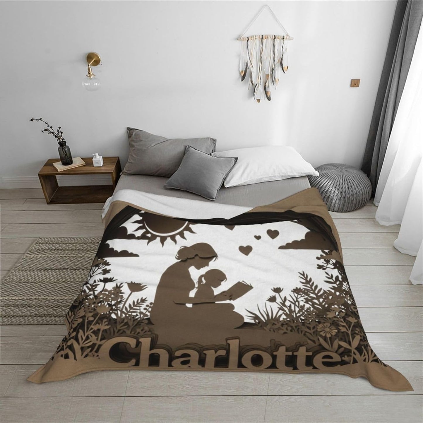 JugJug Personalized Mother Daughter Blanket with Custom Name - Cozy Fleece Throw Gift for Mom, Grandma - 3D Paper Cut Art Reading Silhouette - Sentimental Gift for Birthday, Mother's Day